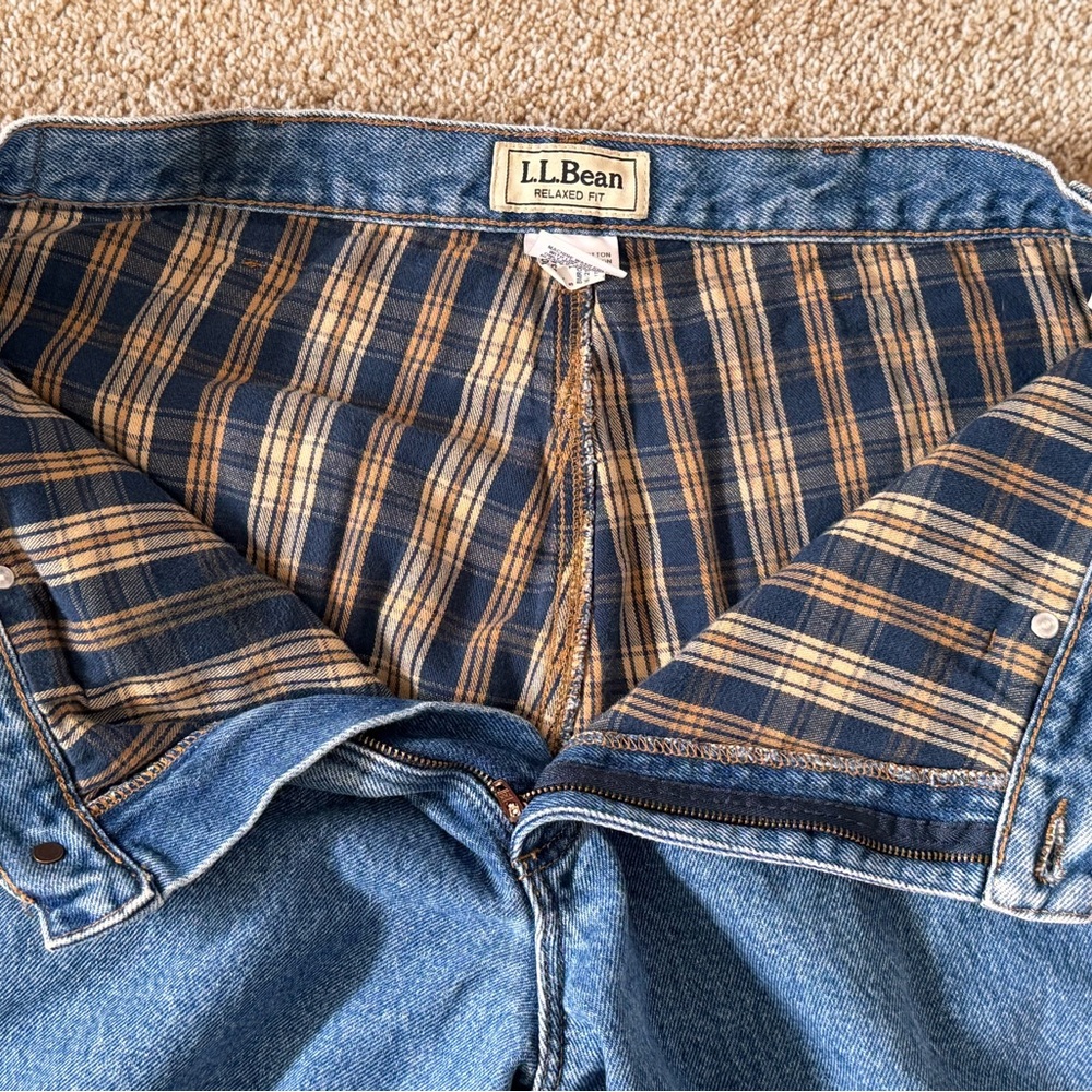 Vintage LL Bean Flannel Lined Jeans Mens 33 x 29 Blue Denim Straight Leg USA 90s - Picture 5 of 12